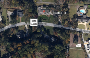 A satellite view shows the area of Huntington Road that will be affected by the road construction